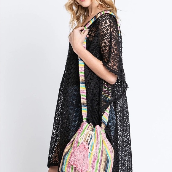 MULTINCOLOR STRIPED STRAW BUCKET BAG - Picture 4 of 4